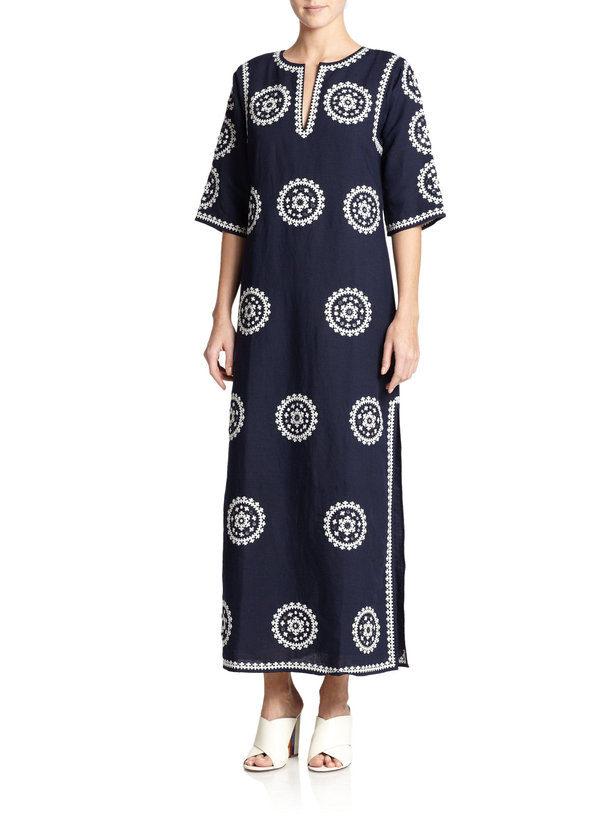 Lyst - Tory Burch Embroidered Tunic Dress in Blue