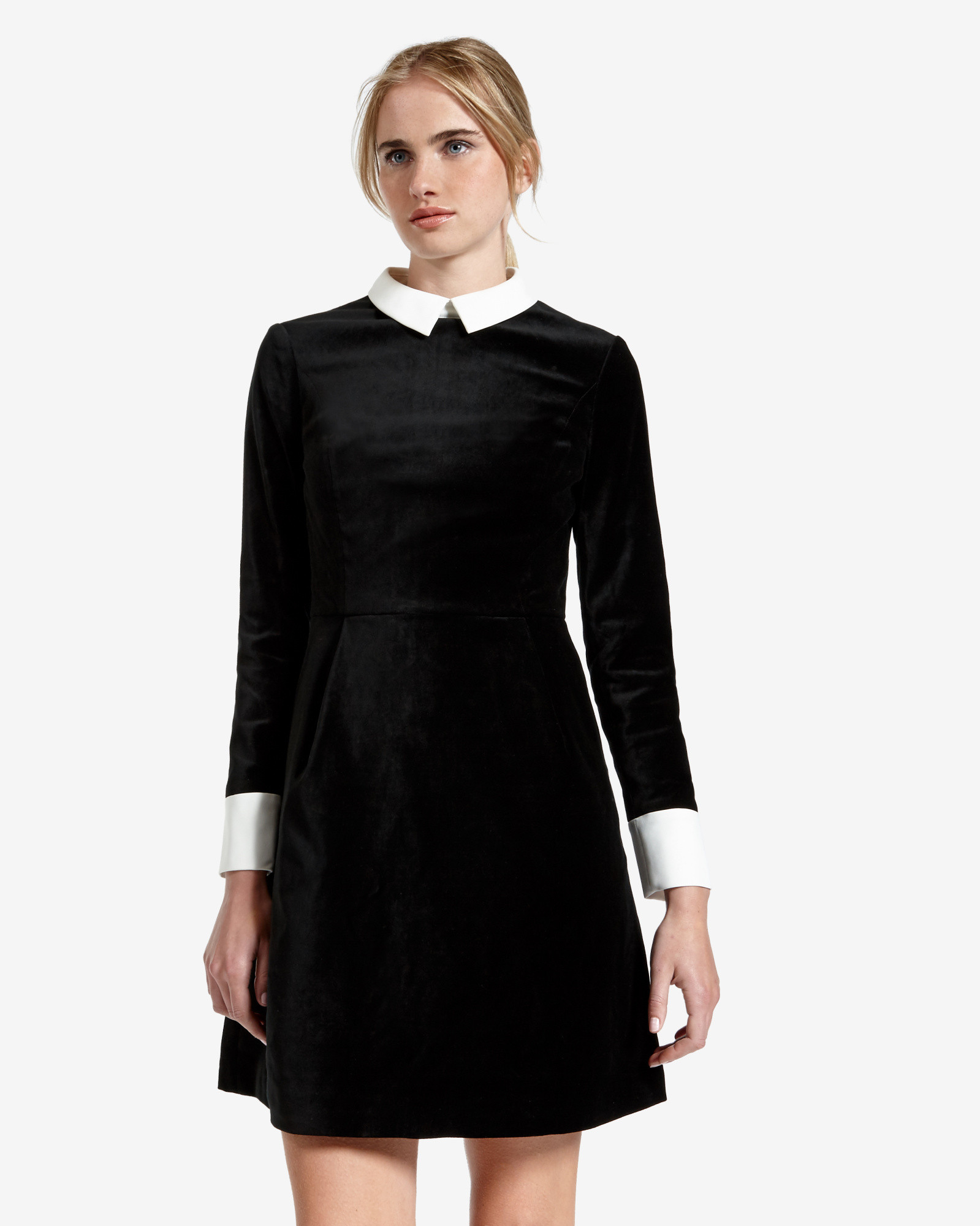 Ted baker Velvet Collar Detail Dress in Black | Lyst