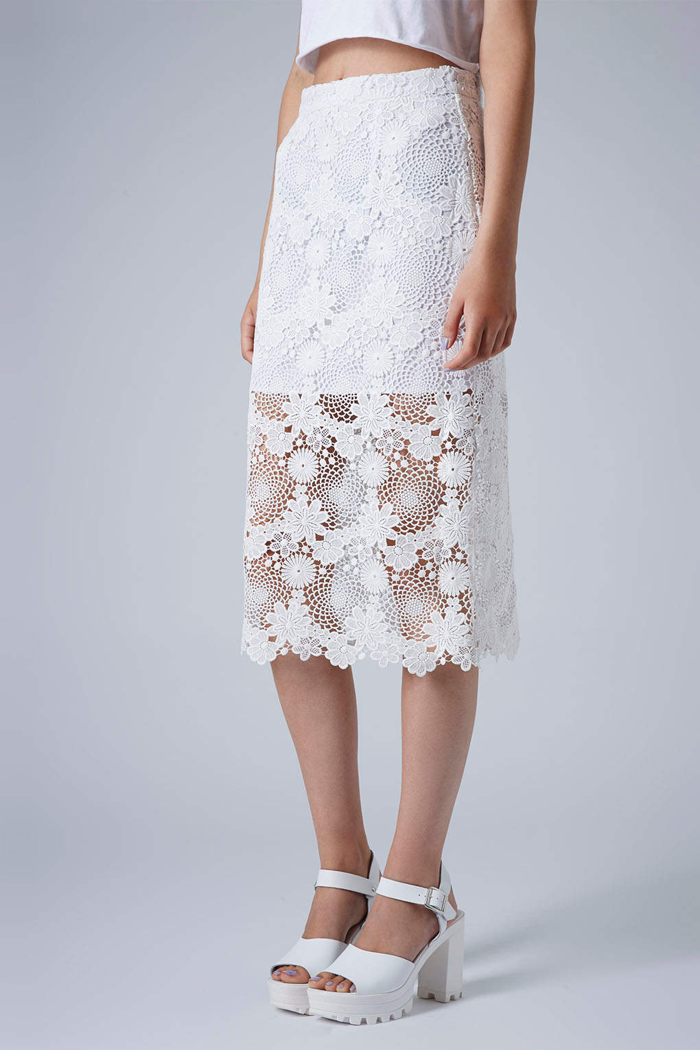 Lyst Topshop Womens Lace Pencil Skirt Cream In White