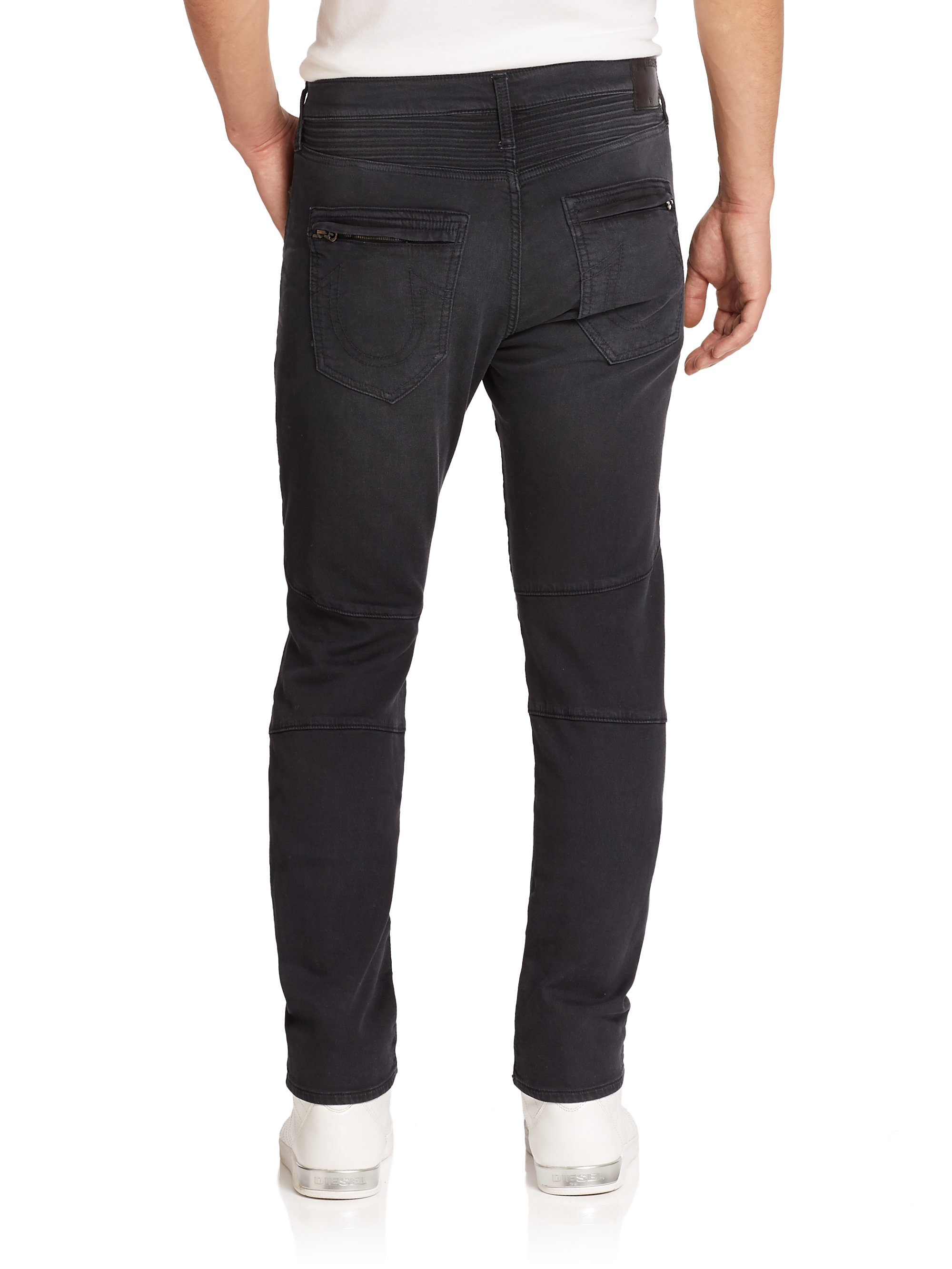 Lyst - True religion Rocco Distressed Overdyed Moto Jeans in Black for Men