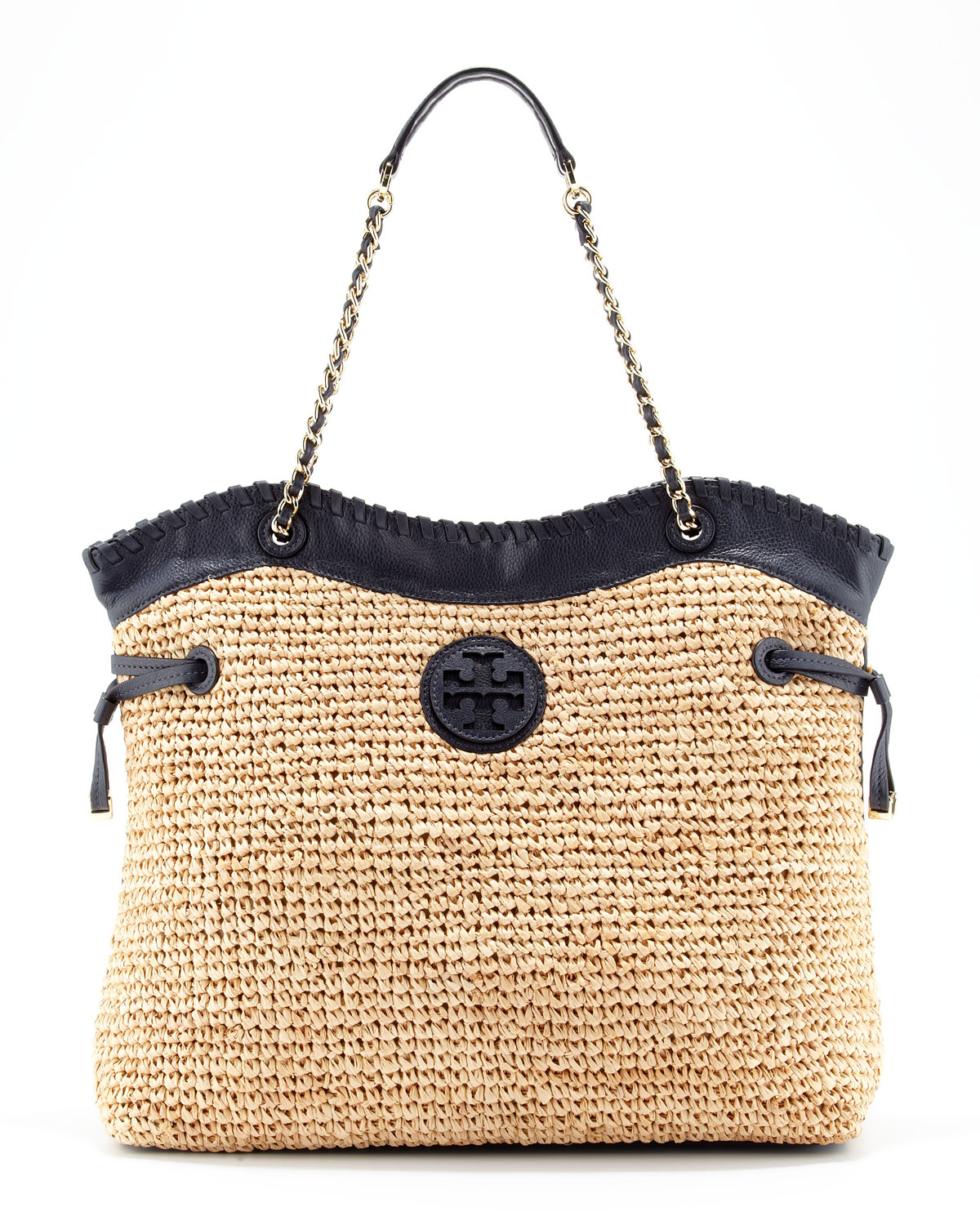 Tory Burch Marion Chainstrap Straw Tote Naturalblue in Beige (NATURAL ...