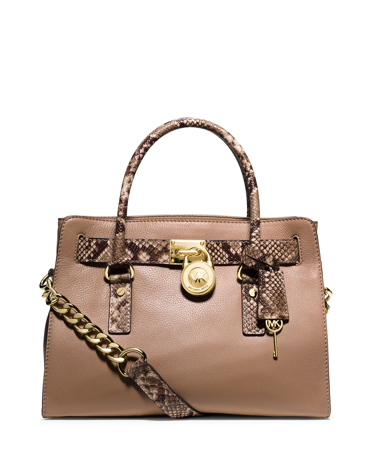 Lyst Michael Kors Hamilton Satchel Bag W Snake Print Trim Gallery