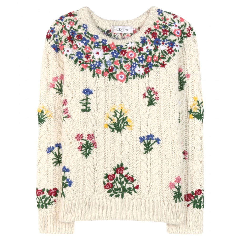Lyst - Valentino Embroidered Wool And Alpaca-Blend Sweater
