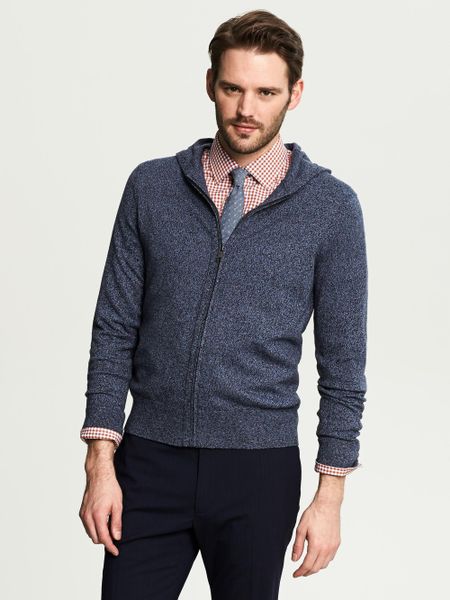 Banana Republic Marled Hooded Zip Sweater in Blue for Men (Navy marled ...