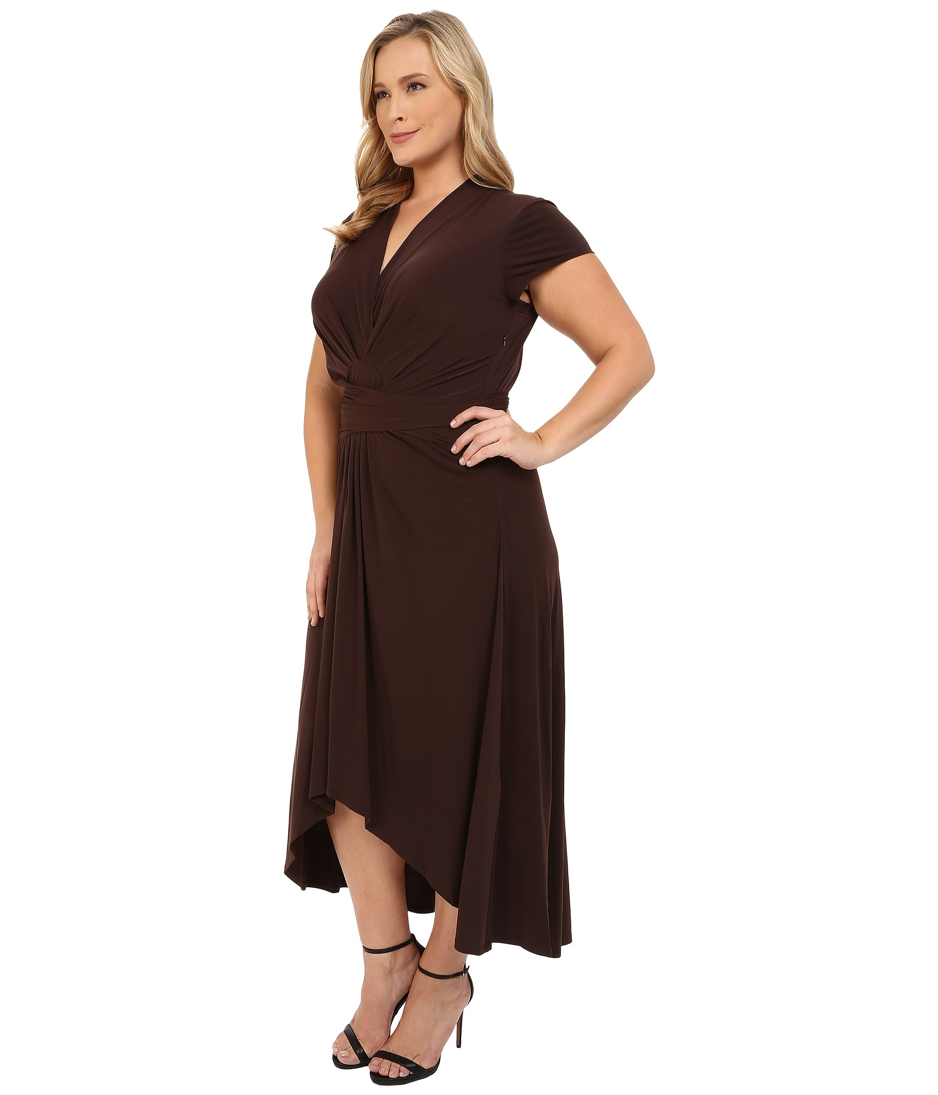 Lyst - Michael Michael Kors Plus Size Cap Sleeve Maxi Wrap Dress in Brown