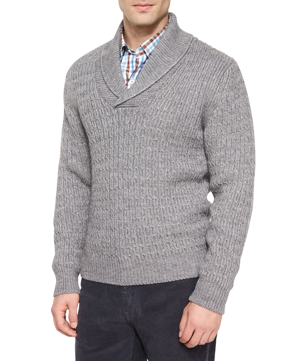 Peter millar Shawlcollar Cableknit Pullover Sweater in Gray for Men