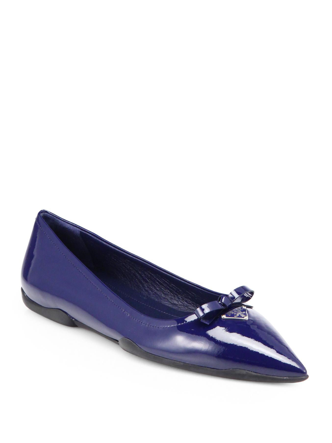 Lyst - Prada Patent Leather Pointtoe Ballet Flats in Blue