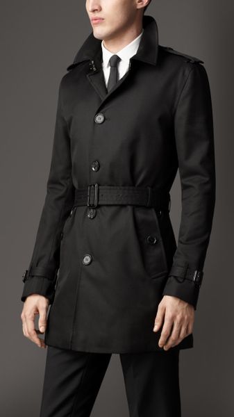 Burberry Midlength Cotton Blend Trench Coat in Black for Men | Lyst