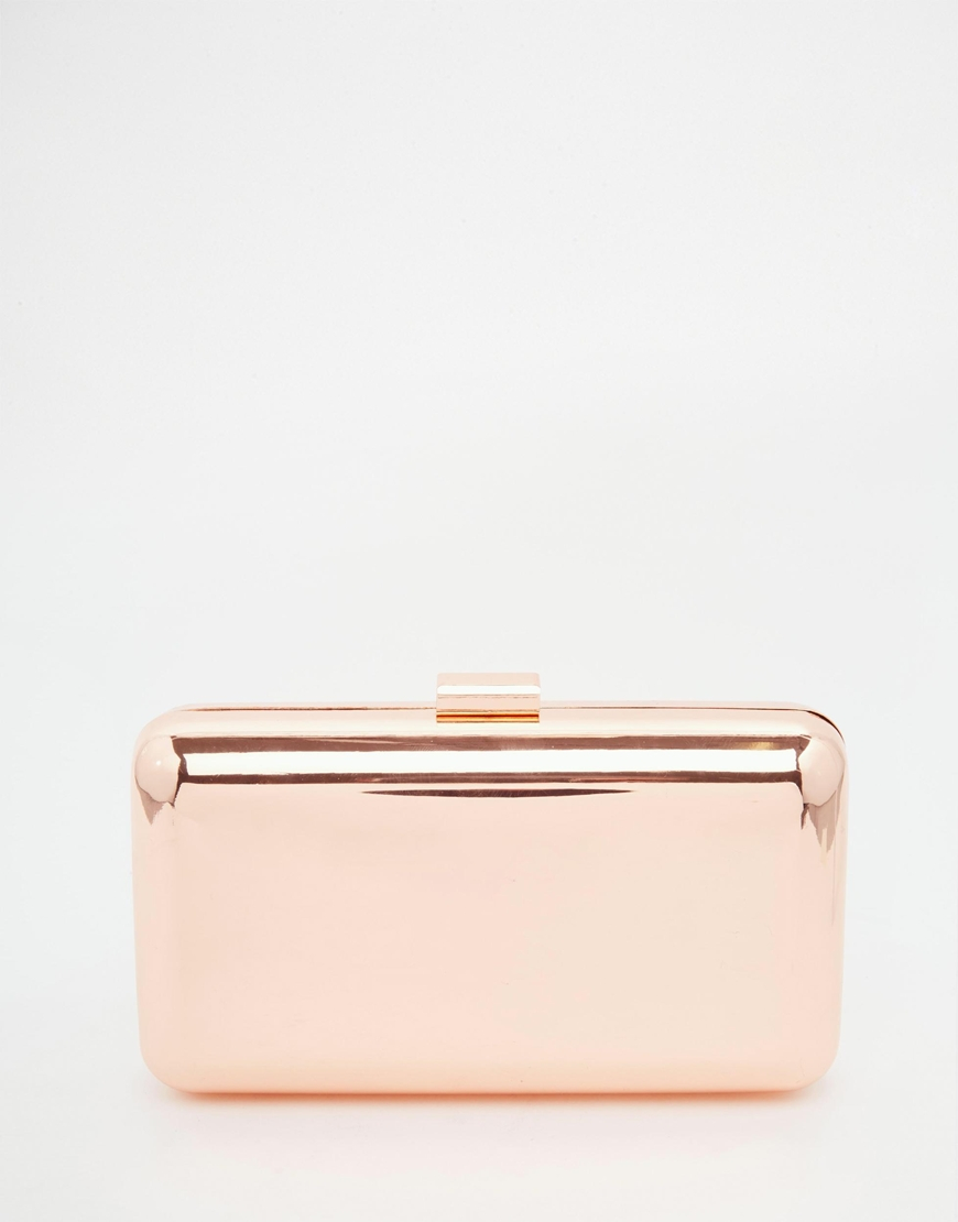 Asos Metallic Box Clutch Bag in Natural Lyst