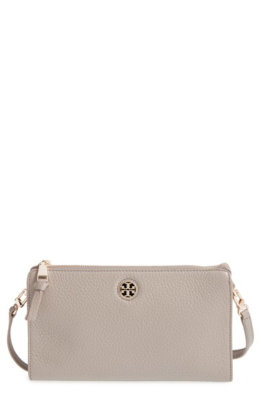 Tory burch Robinson Pebbled Leather Cross-Body Bag in Gray | Lyst