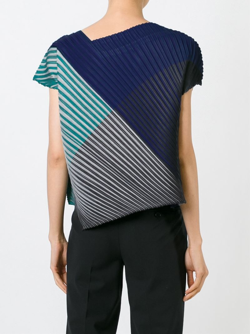 Lyst - Pleats Please Issey Miyake Color Block Pleated Top in Blue