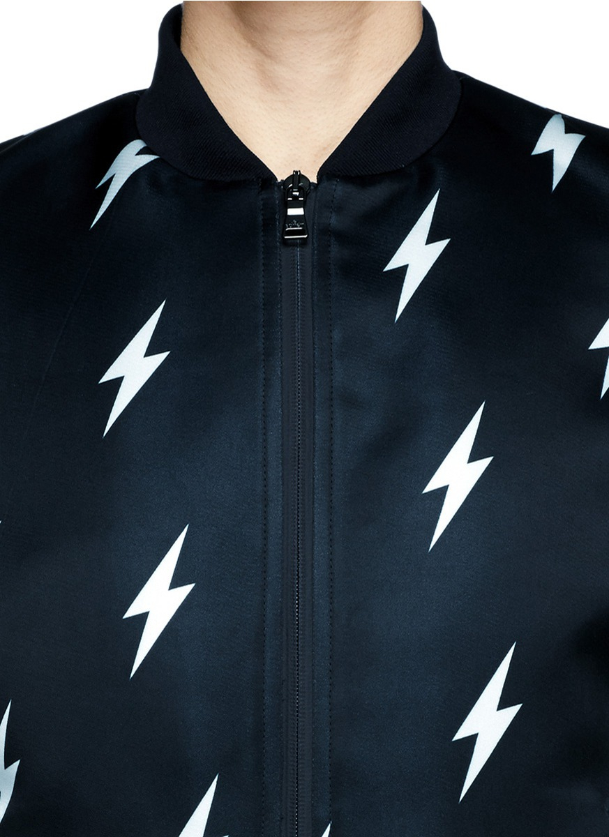Lyst Neil Barrett Lightning Bolt Print Satin Bomber Jacket in Black