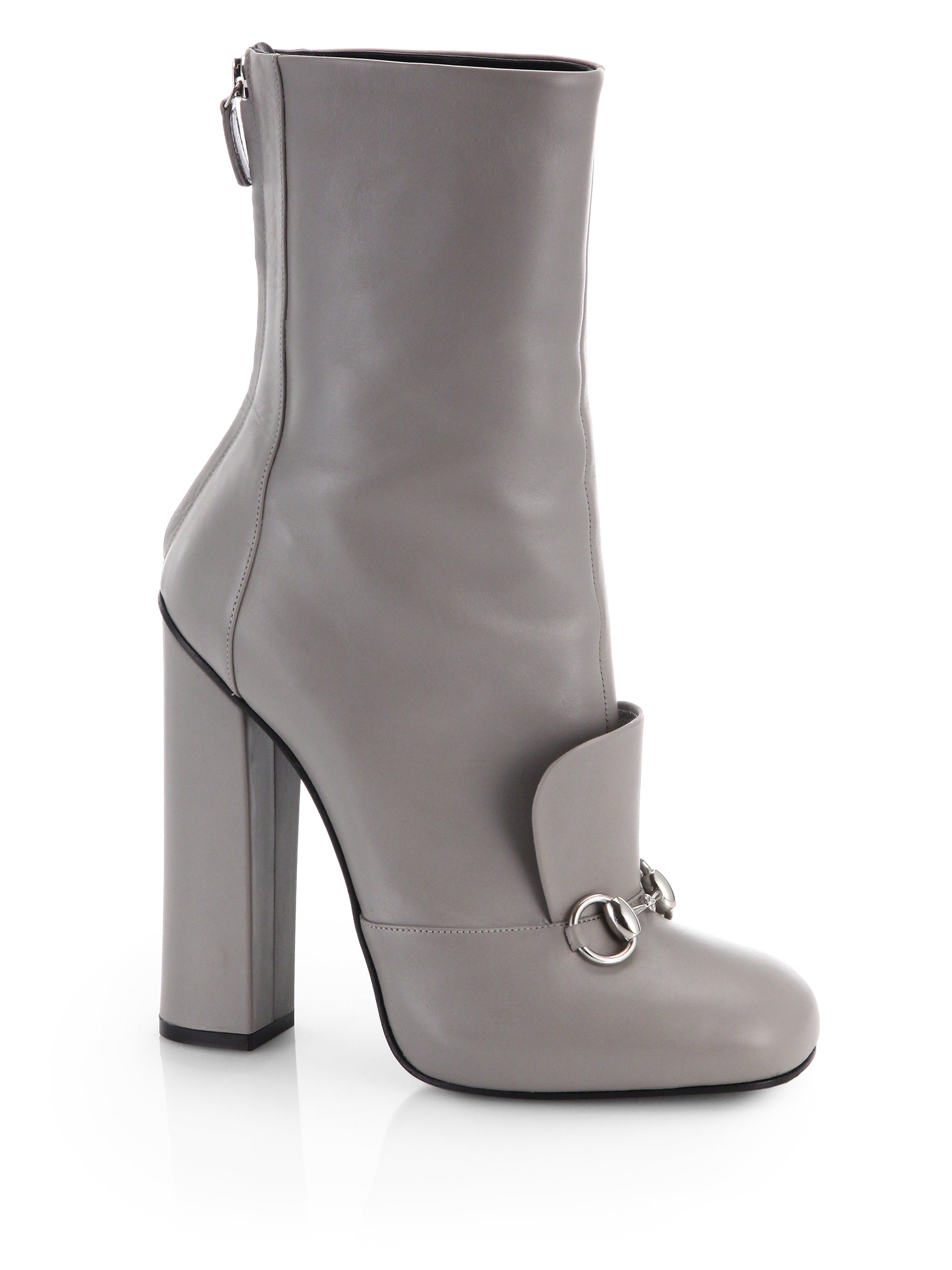 Lyst Gucci Lillian Horsebit Leather Ankle Boots in Gray