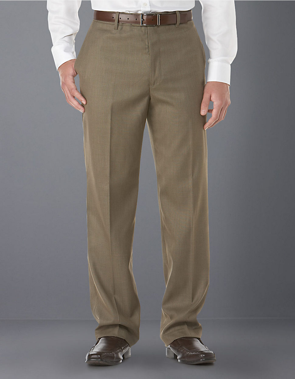 Perry ellis Flat-front Sharkskin Pants in Brown for Men | Lyst