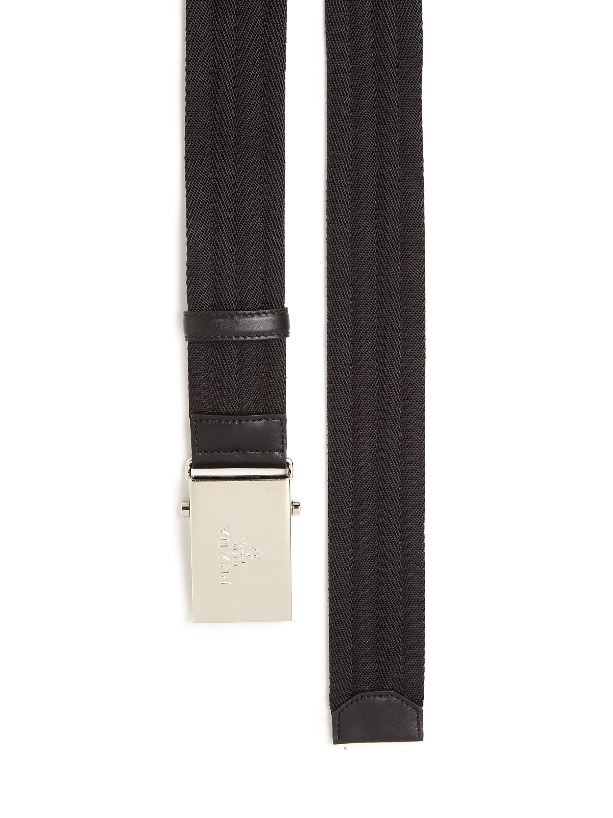 Prada Logo Plaque Leather Belt in Black for Men (black-navy) | Lyst  