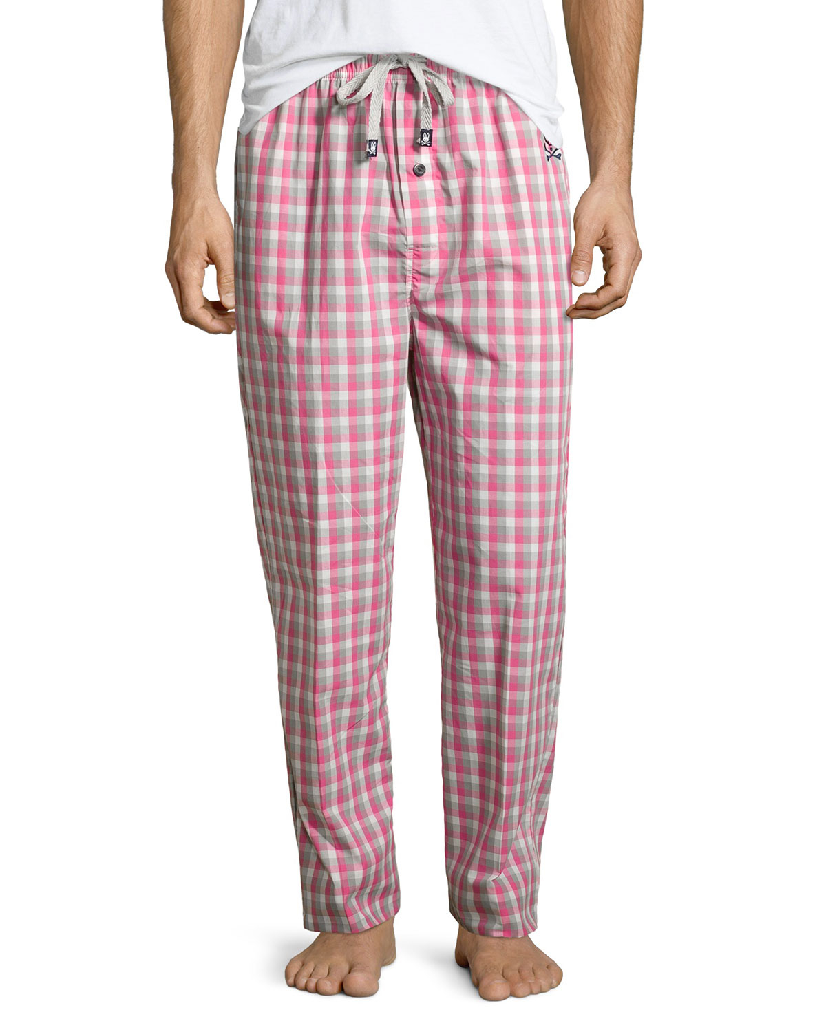 Psycho bunny Check-Print Drawstring Lounge Pants in Pink for Men | Lyst