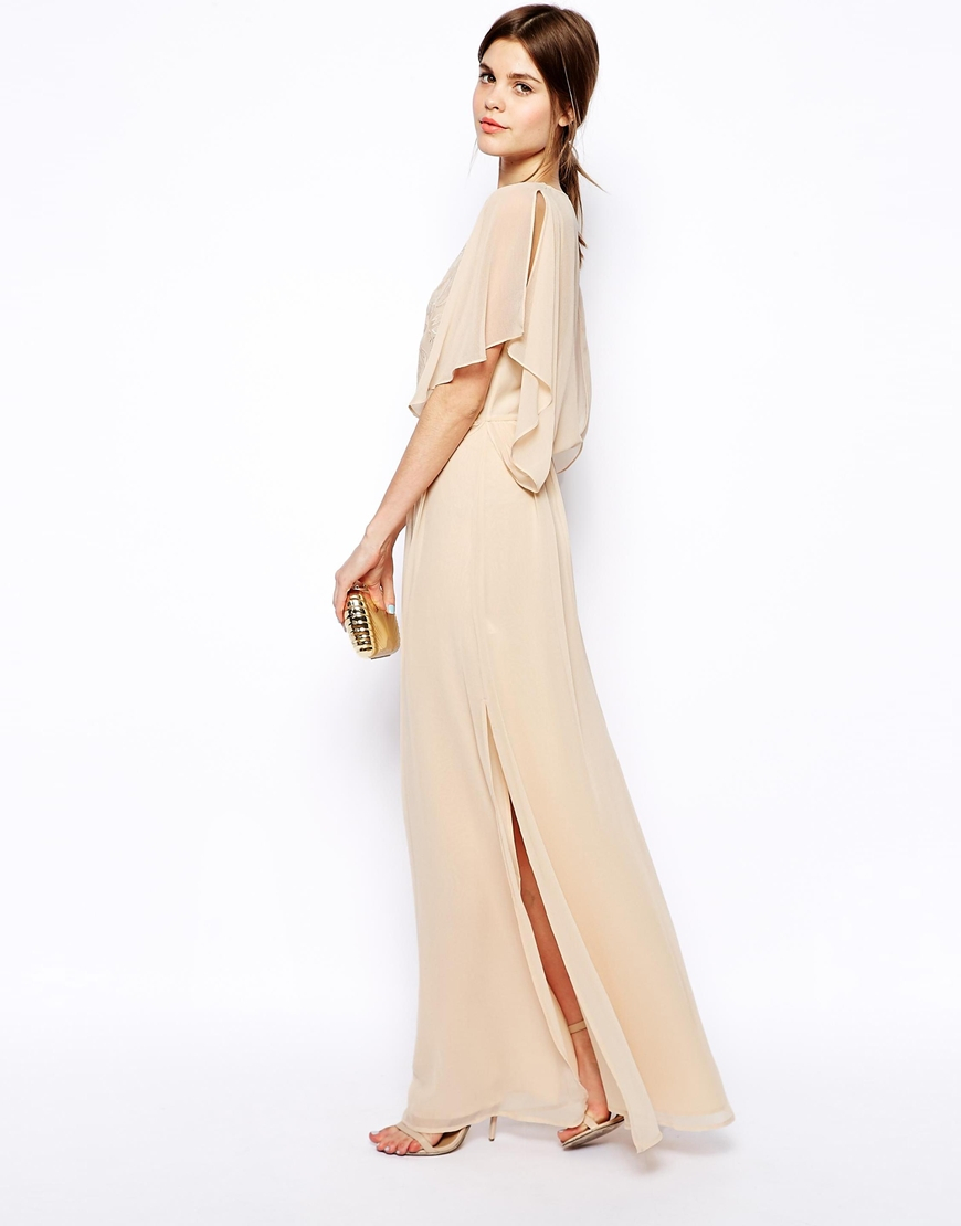Lyst Asos Lique Flutter Sleeve Maxi Dress In Natural Gallery