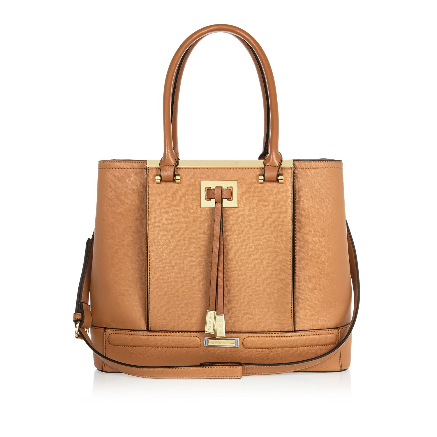 River island Tan Brown Structured Tote Handbag in Beige (tan) | Lyst