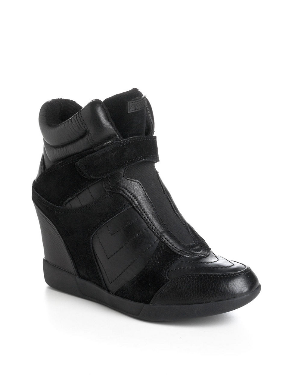Dkny Heath Leather Wedge Sneakers in Black | Lyst