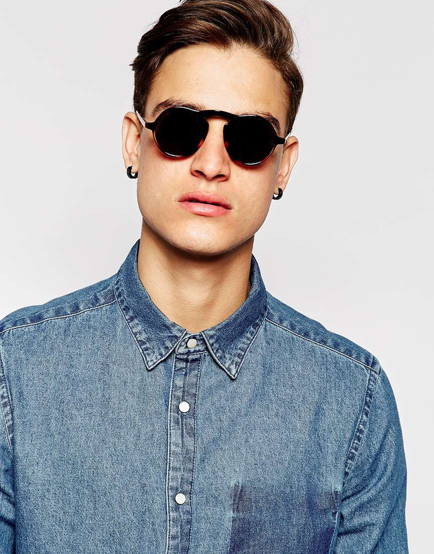 Lyst - Asos Round Sunglasses With Keyhole Nose Bridge in Brown for Men