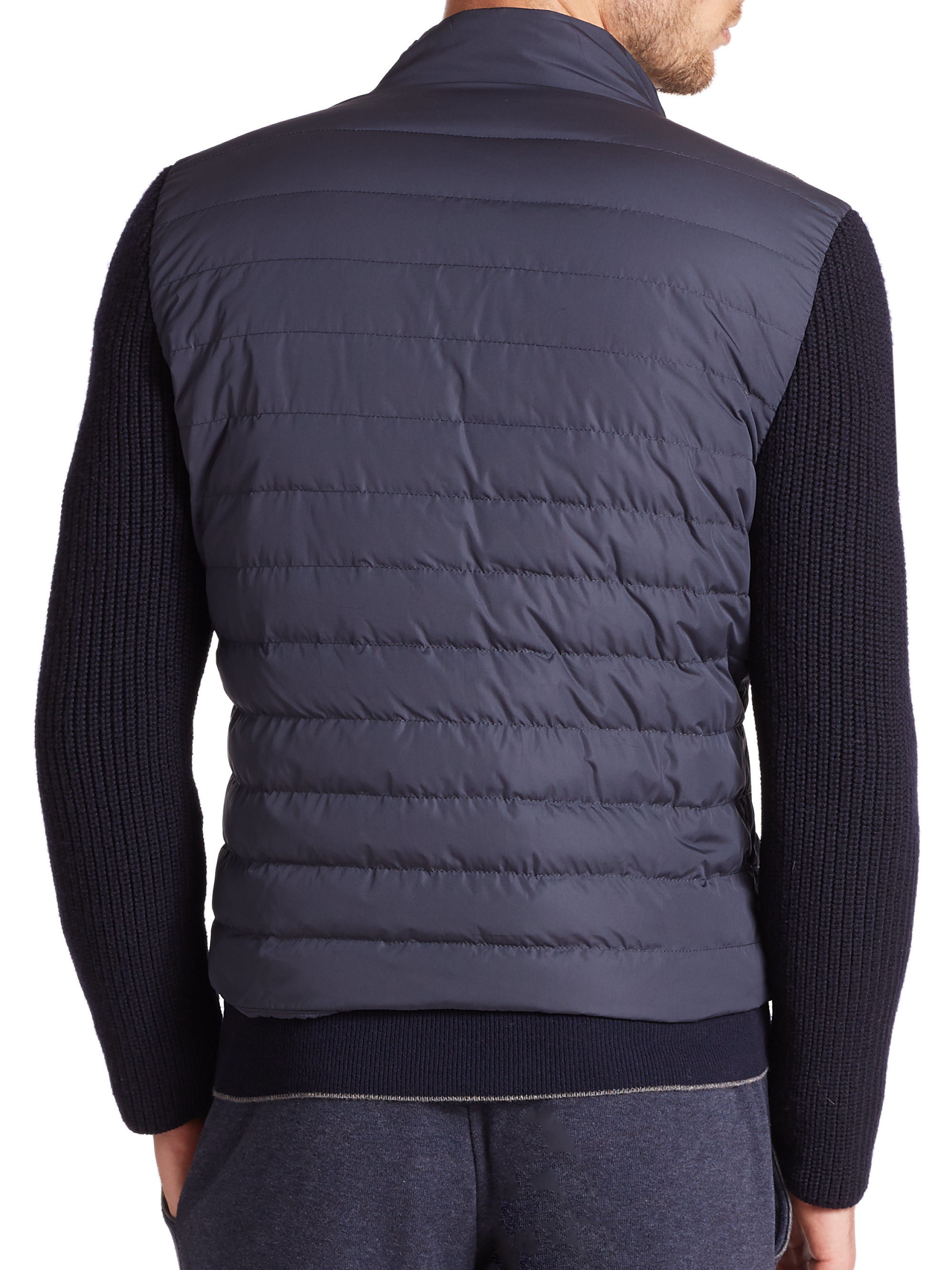 Lyst - Eleventy Knit-sleeve Quilted Down Jacket in Blue for Men
