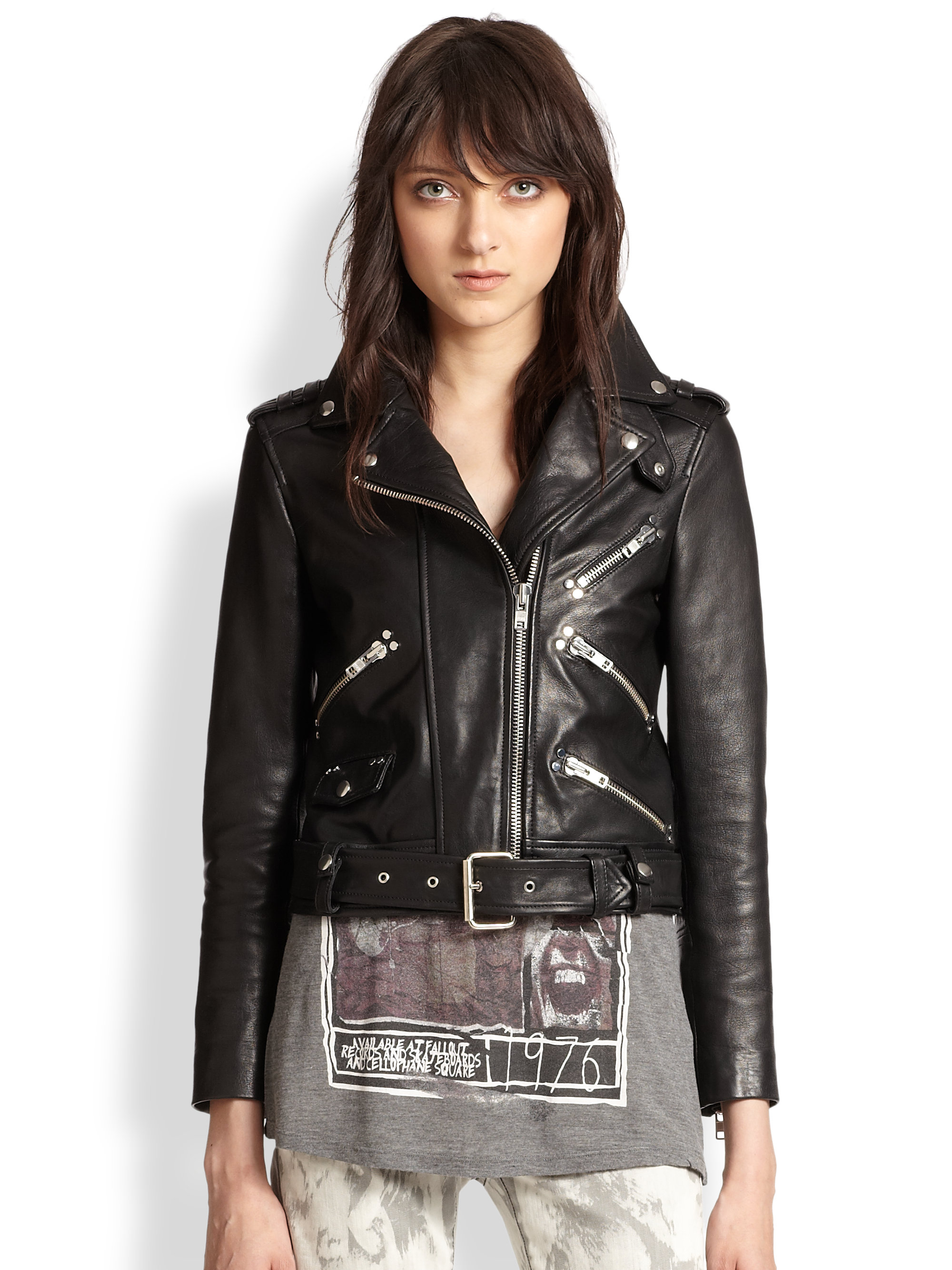 Lyst The Kooples Leather Motorcycle Jacket In Black Gallery