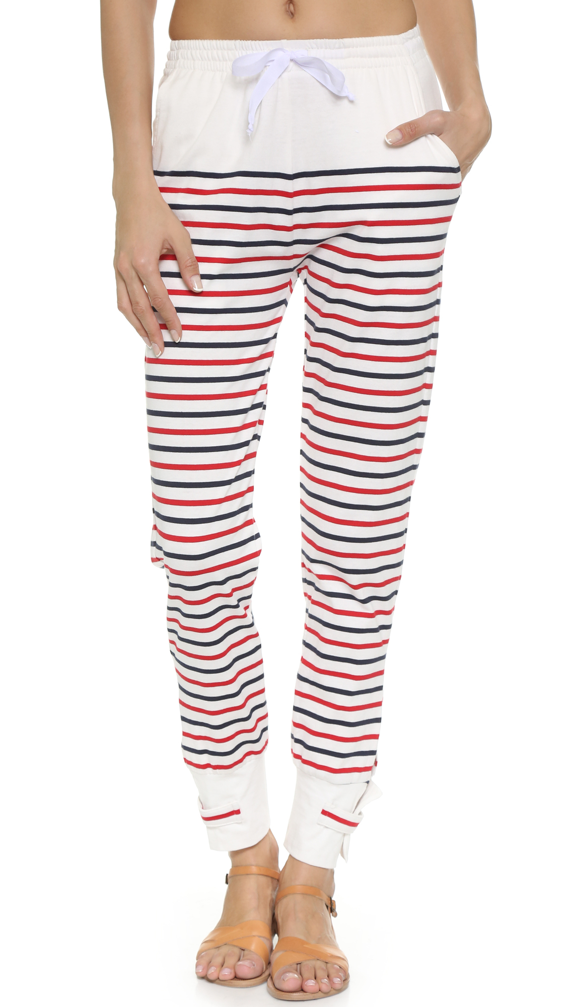 pants with red and white stripe