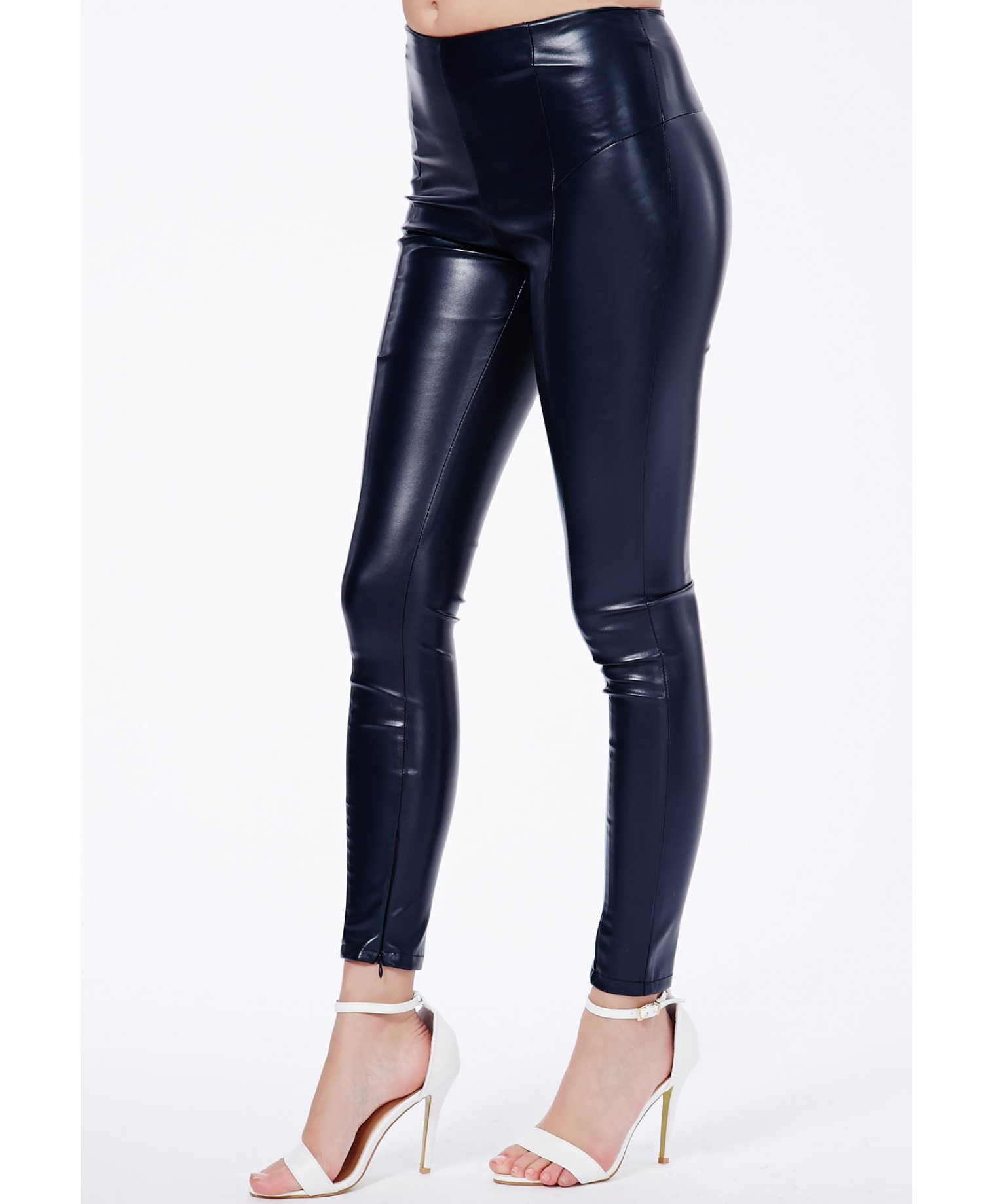 Lyst - Missguided Witoria Zip Faux Leather Trousers in Navy in Blue