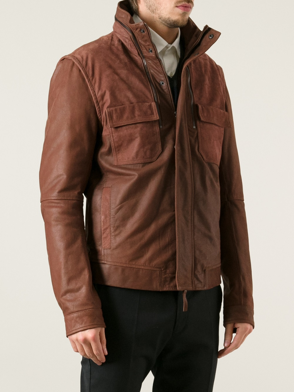 Lyst - Emporio Armani Leather Jacket in Brown for Men