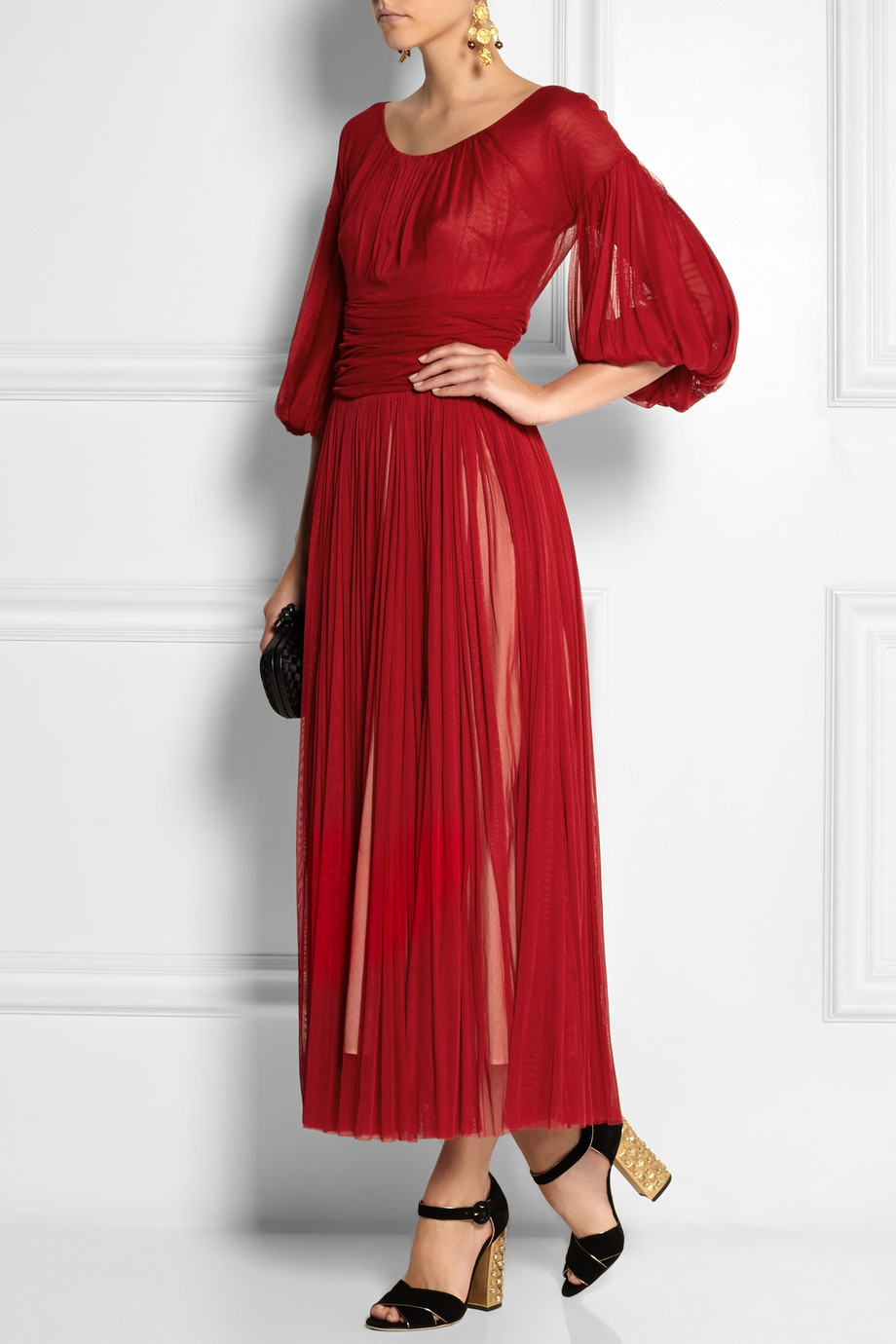 Lyst - Dolce & Gabbana Corseted Silk-Tulle Midi Dress in Red