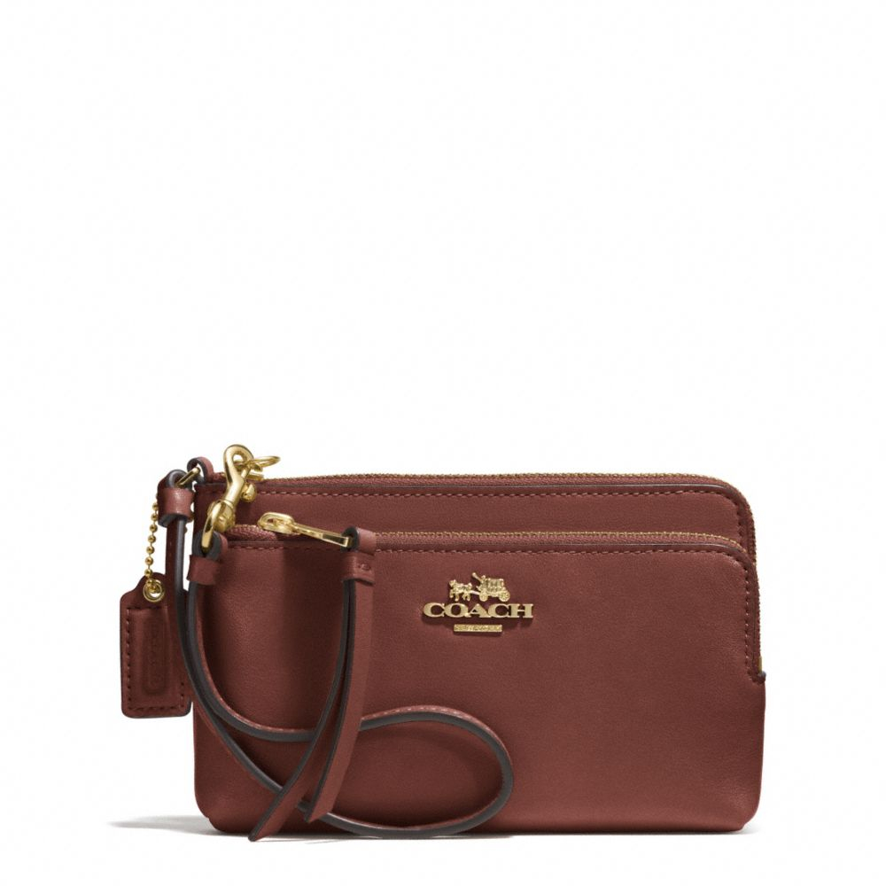 Coach Double Zip Wristlet In Leather in Brown | Lyst