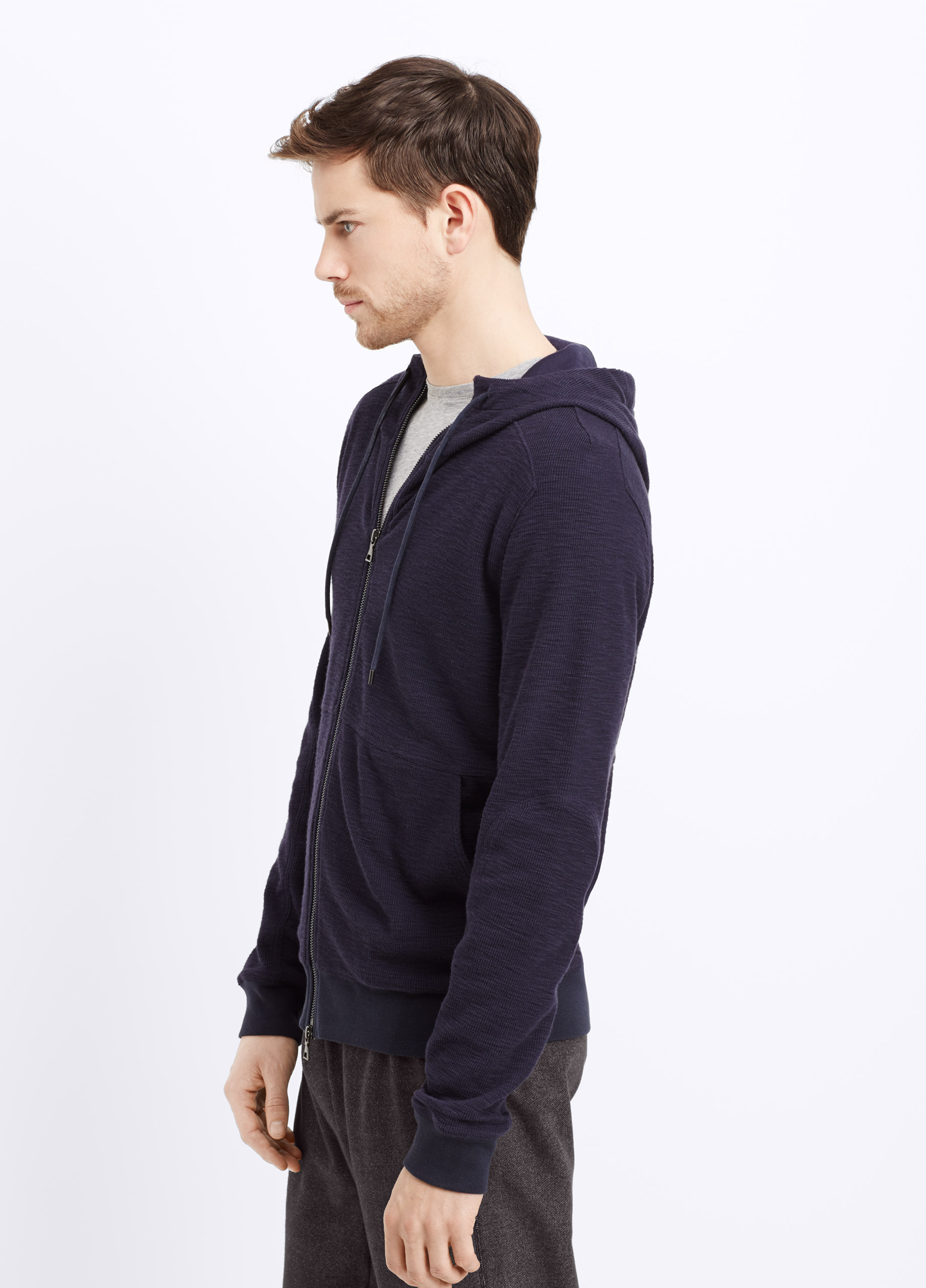 Lyst Vince Slub Cotton Thermal Zip Hoodie in Blue for Men