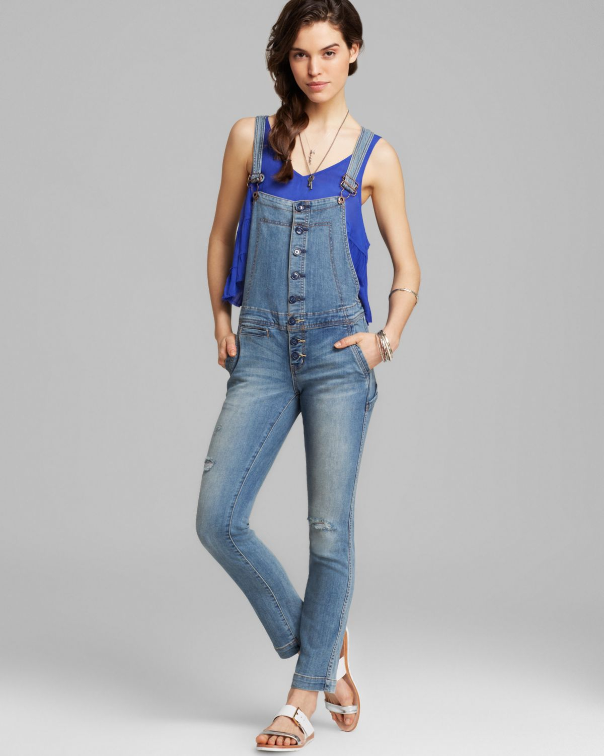 Lyst - Free People Overalls - Button Front In True Wash in Blue