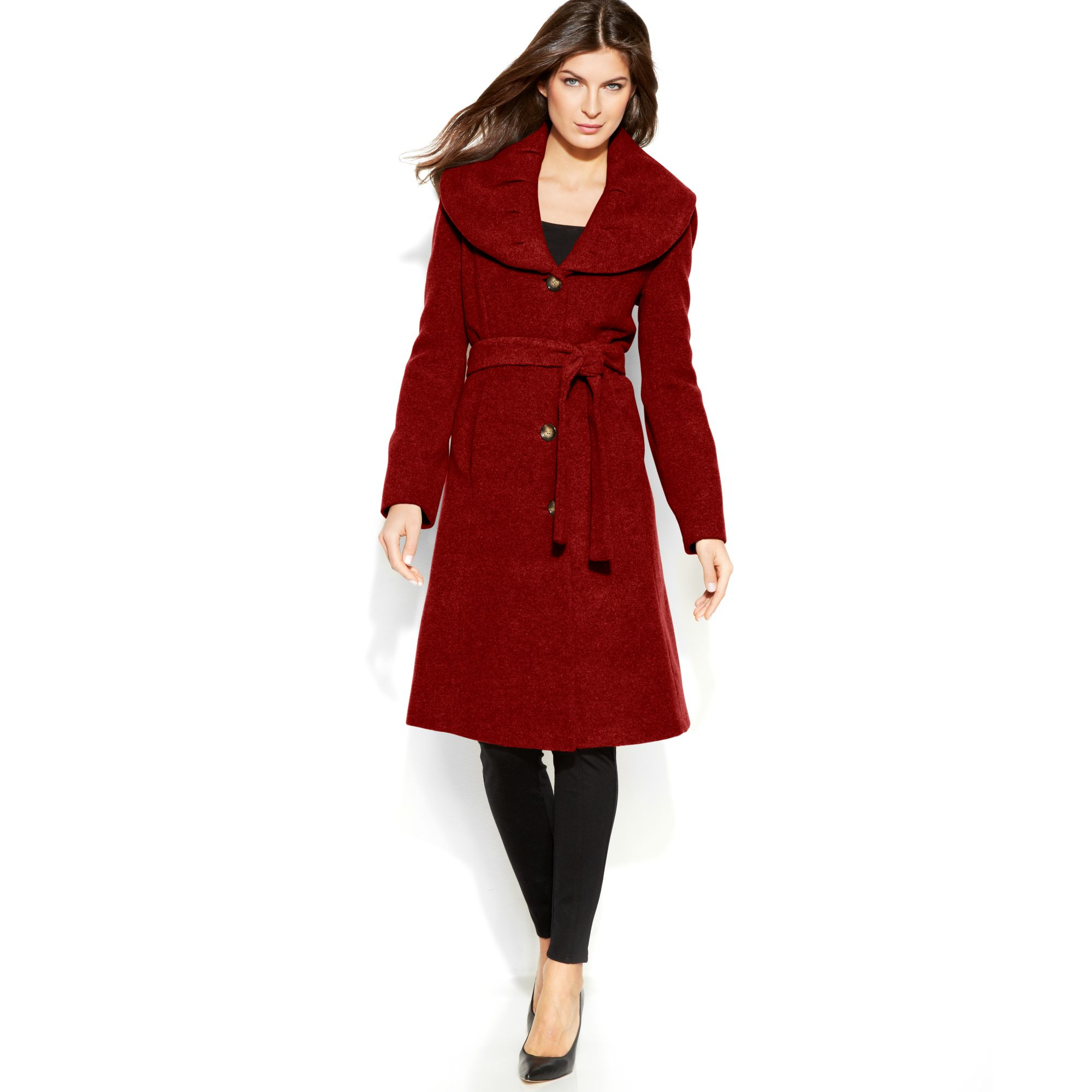 Lyst - Calvin Klein Shawl Collar Belted Walker Coat in Red