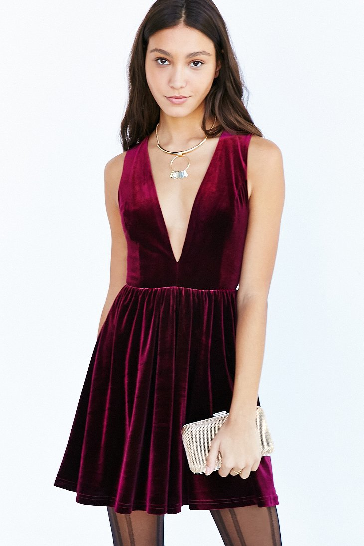 Lyst - Lucca Couture Plunging Velvet Mini Dress in Purple