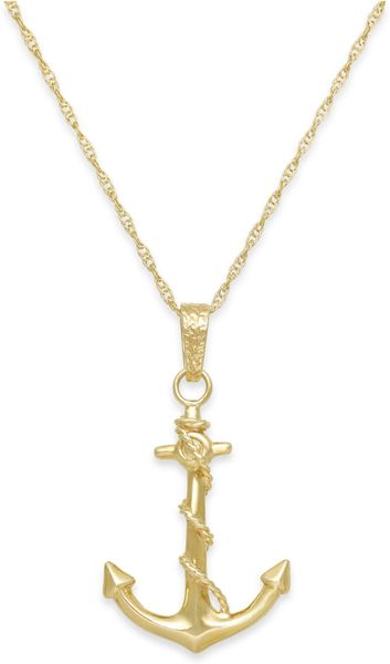 Macy's us Men'S Anchor Pendant Necklace In 10K Gold in Gold for Men