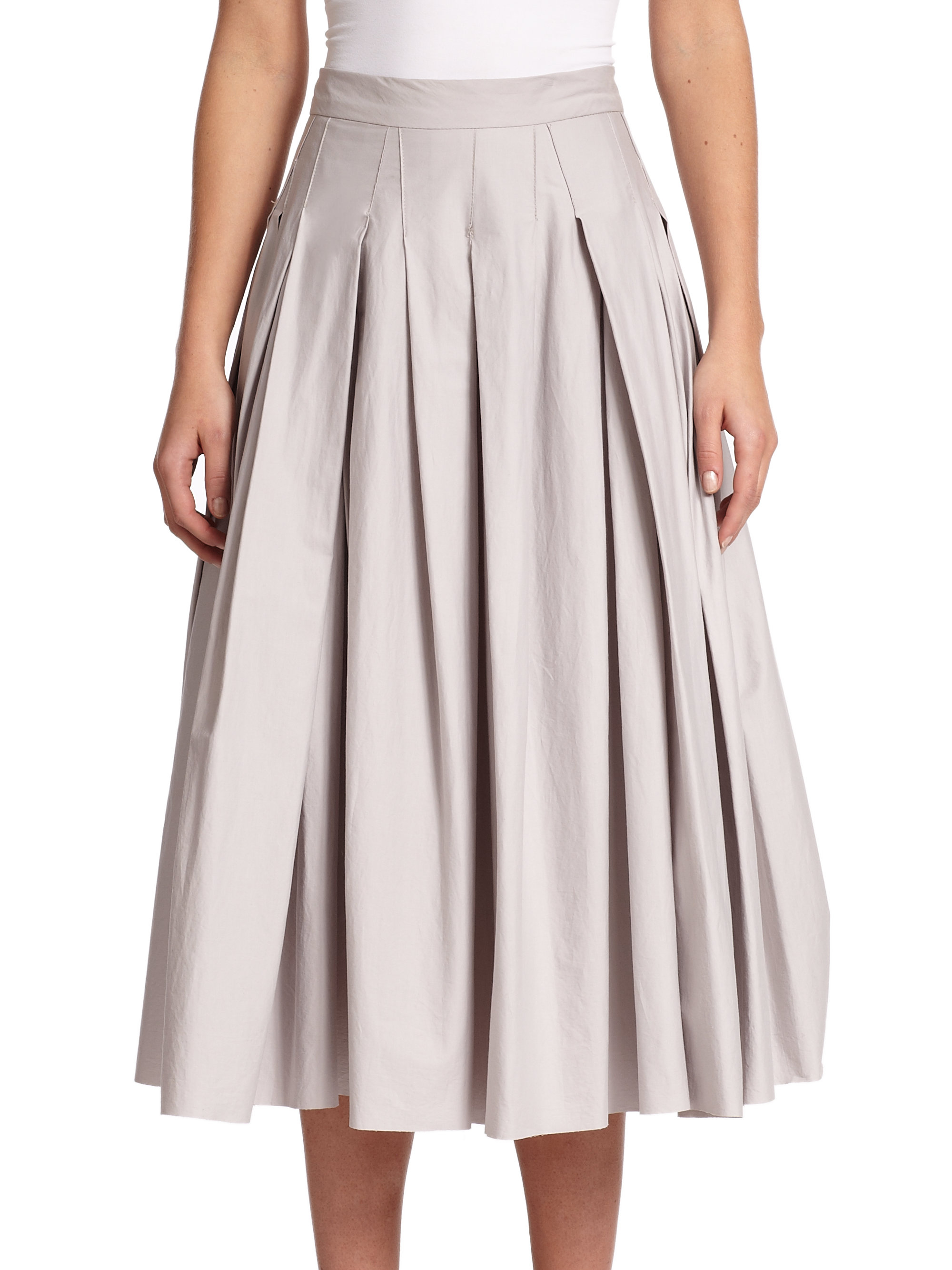 Lyst - Dkny Cotton Poplin Pleated Skirt in Gray