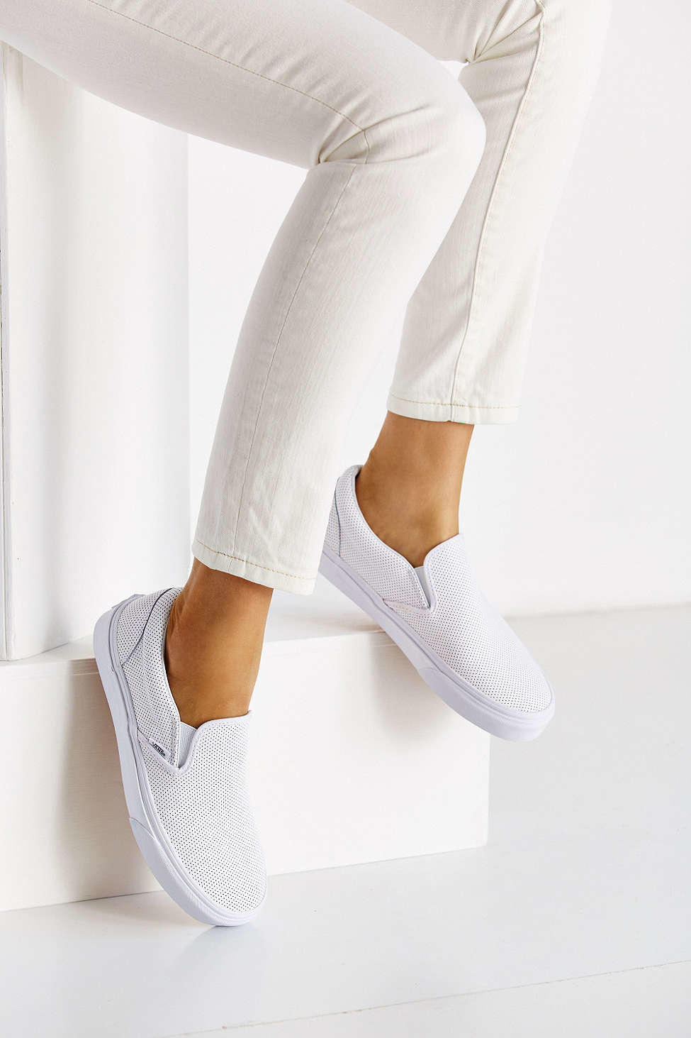 Lyst - Vans Perforated Leather Slip-on Sneaker in White