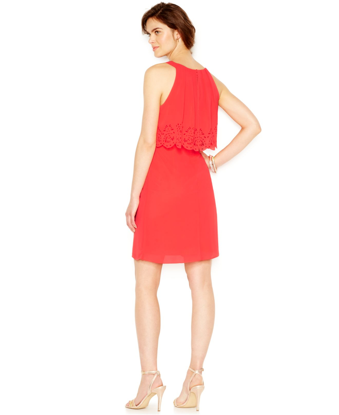 Lyst Jessica Simpson Sleeveless Laser Cut Popover A Line Dress In Red 1545