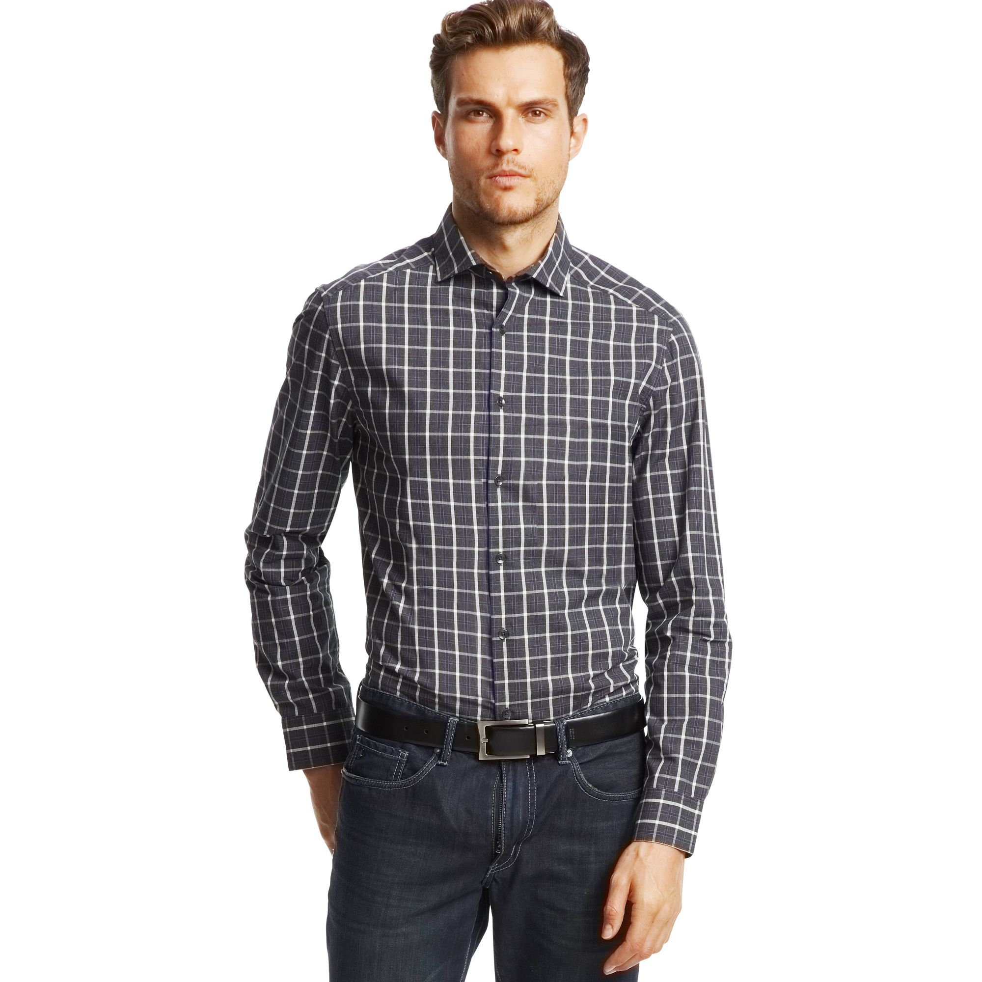 Kenneth Cole New York Long Sleeve Heather Check Button Down Shirt in ...