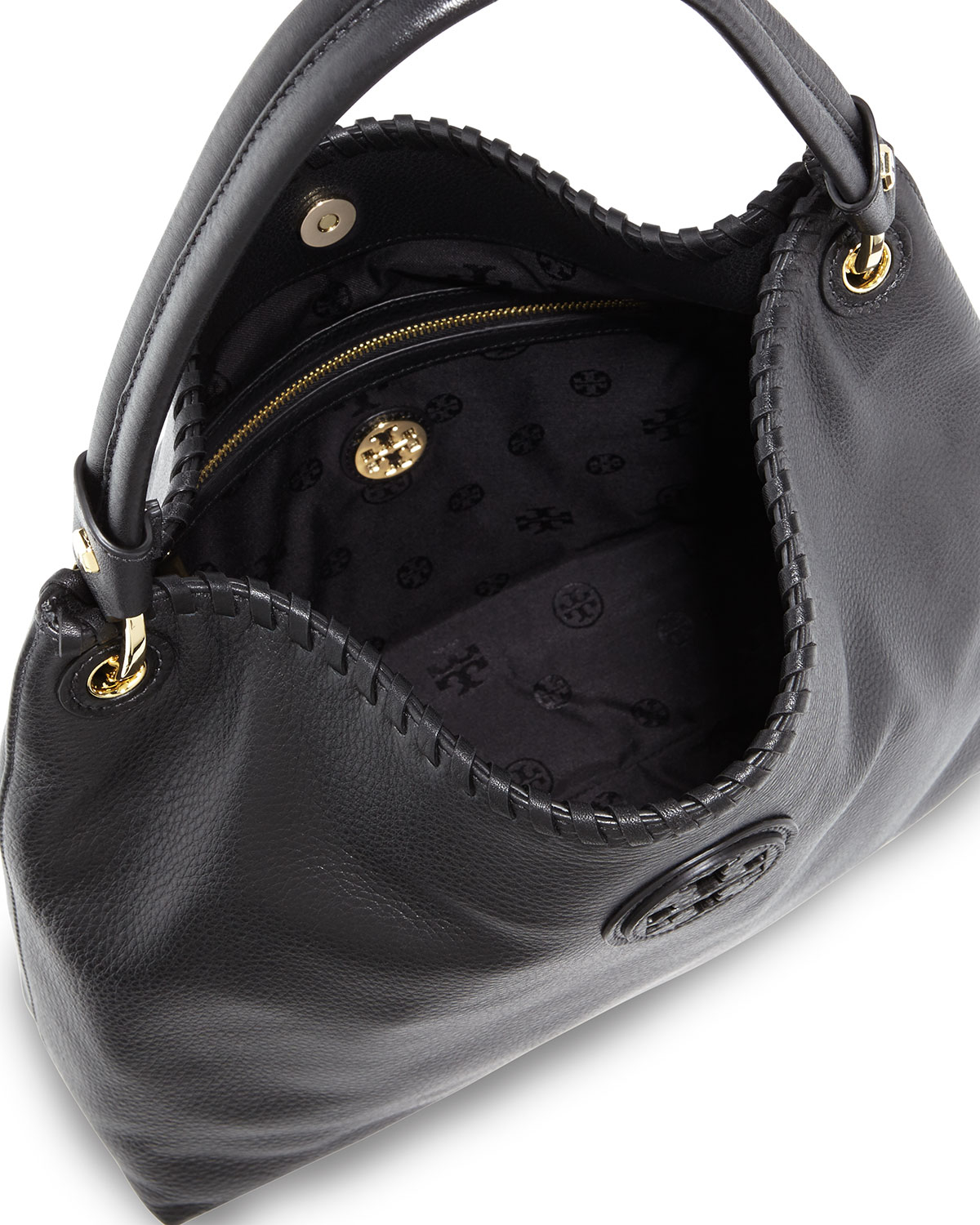 Lyst Tory Burch Marion Leather Hobo Bag In Black Gallery Previously Sold At Neiman Marcus Women S Tory Burch Marion