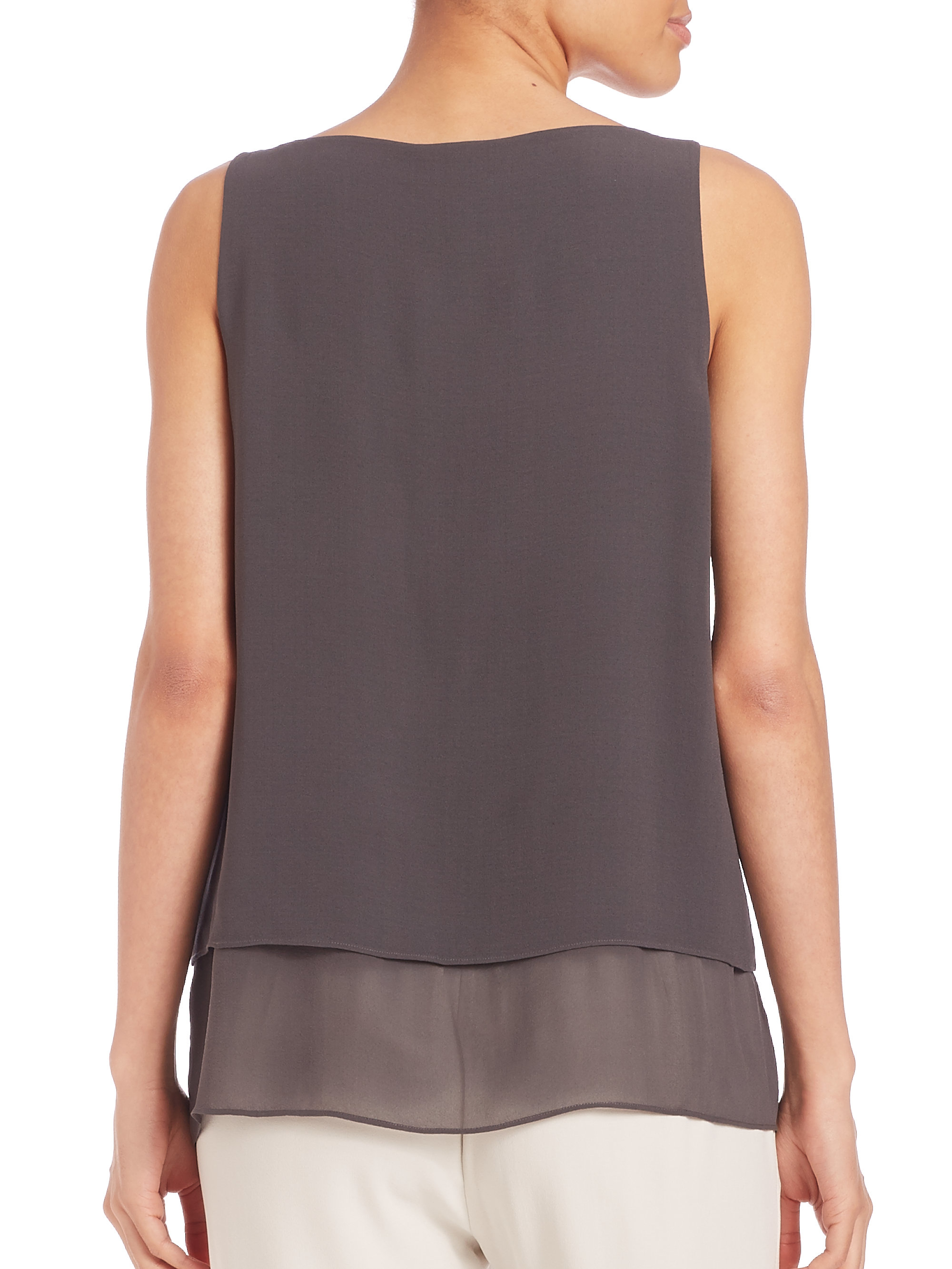 Eileen Fisher Layered Silk Shell in Brown - Lyst