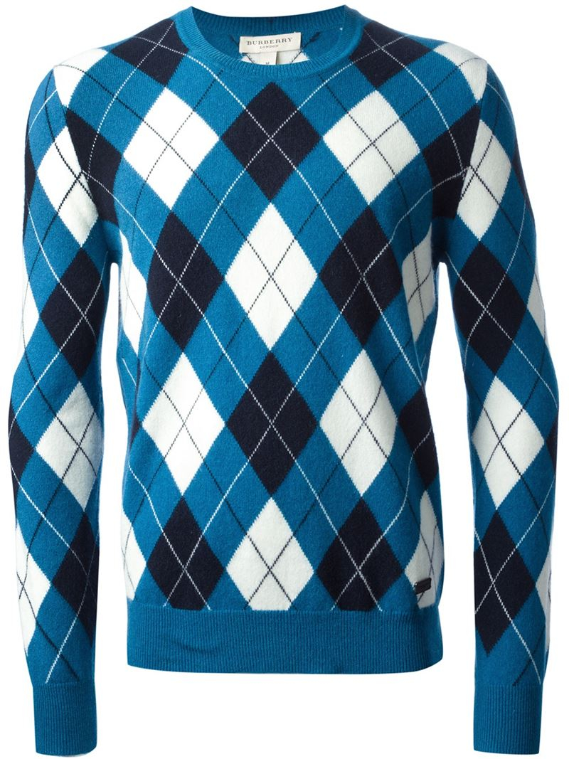 Lyst Burberry Argyle Pattern Sweater in Blue for Men