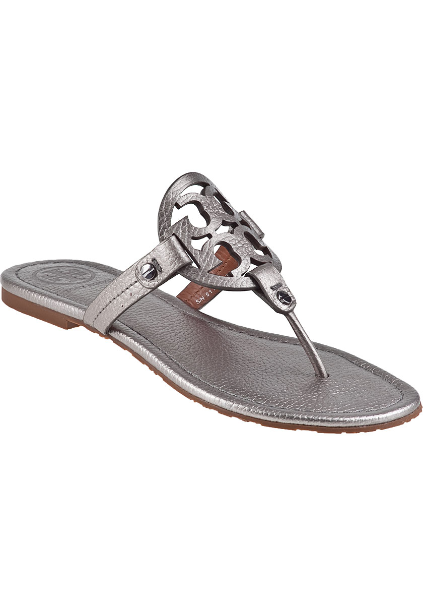 Lyst - Tory Burch Miller Thong Sandal Pewter Leather in Metallic