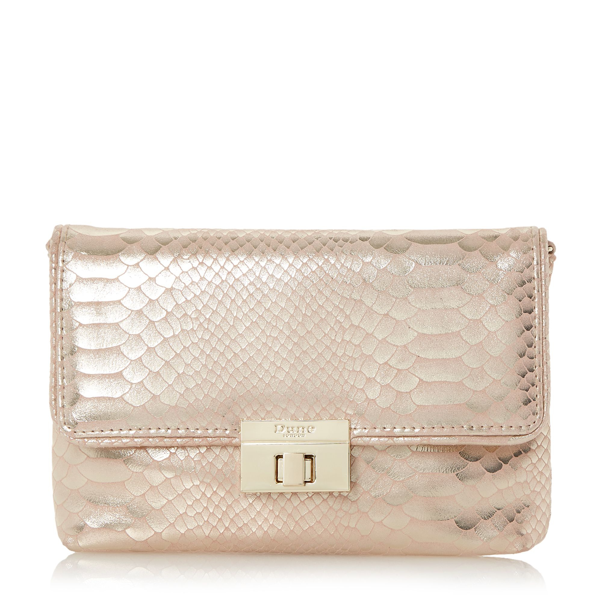 Dune Gold Balbina Metallic Reptile Clutch Bag Lyst