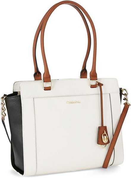 Calvin Klein Leather Tote Bag in White | Lyst