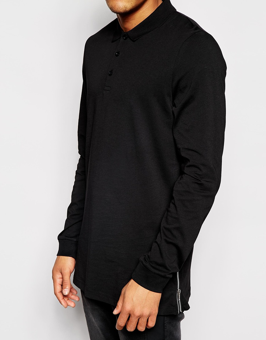 Download Asos Longline Long Sleeve Polo Shirt With Side Zips in ...