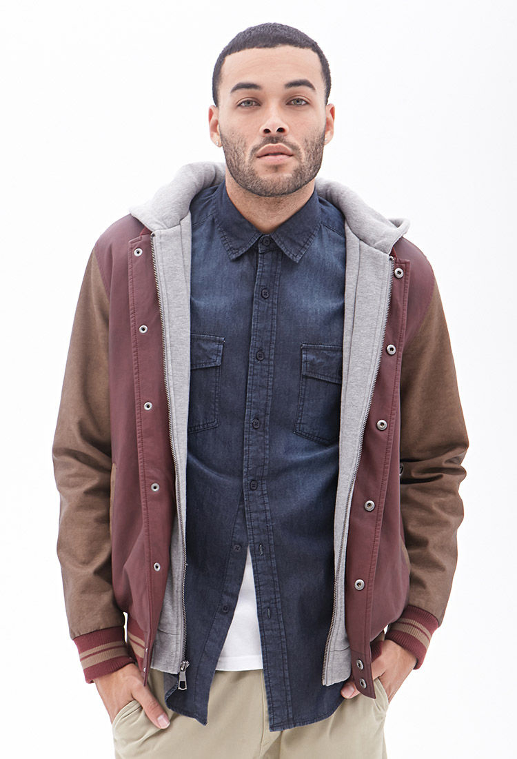 Forever 21 Faux Leather Varsity Jacket In Purple For Men Lyst Be Inspired