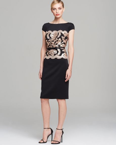 Tadashi Shoji Dress - Cap Sleeve Sequin Waist Belted Neoprene in Black ...