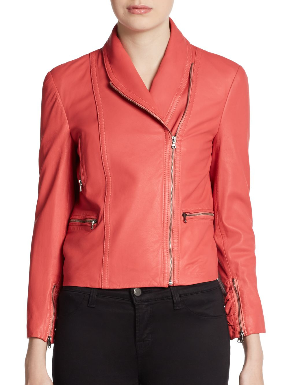 Lyst Alice Olivia Paradise Cropped Leather Jacket In Pink